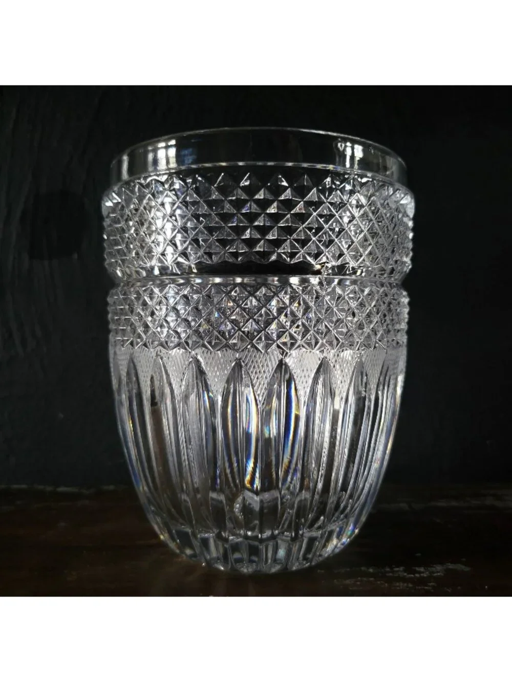 Vintage Diamond-Cut Crystal Ice Bucket Or Vase With Textured and Ribbed Design